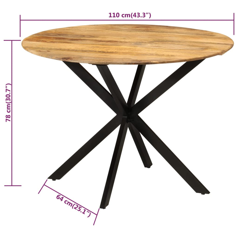 Ruokapöytä Ø110x78 cm täysi mangopuu ja teräs
