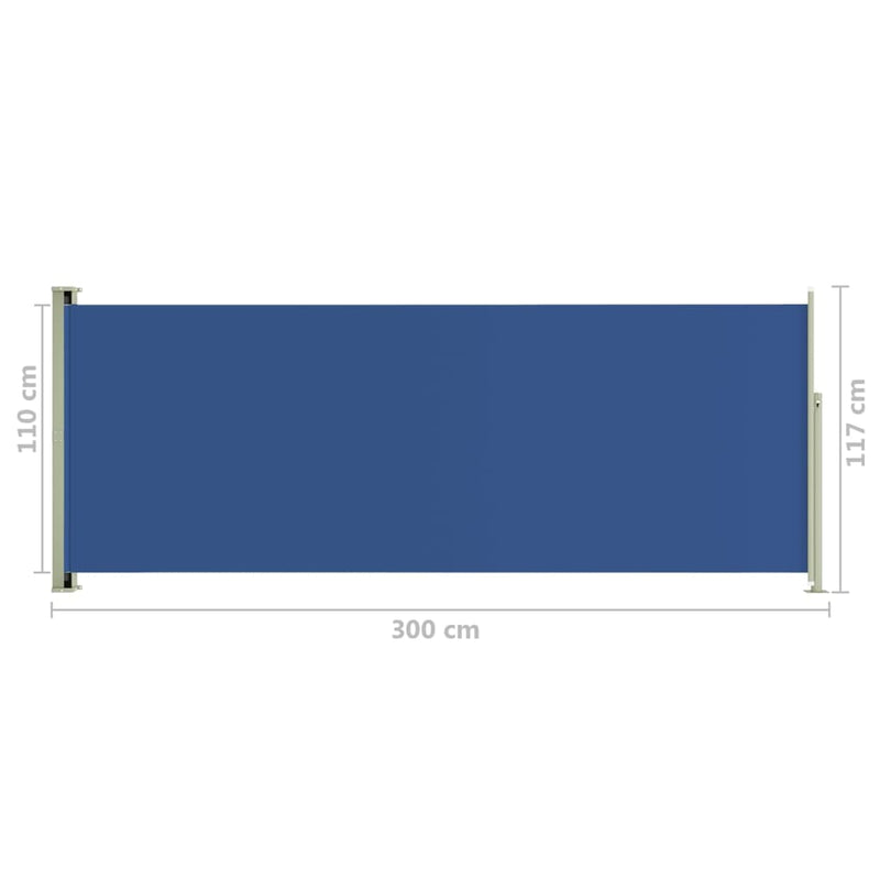 Sisäänvedettävä terassin sivumarkiisi 117x300 cm sininen Päivän- & aurinkovarjot