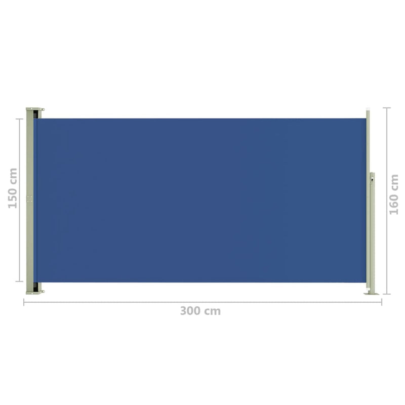 Sisäänvedettävä terassin sivumarkiisi 160x300 cm sininen Päivän- & aurinkovarjot