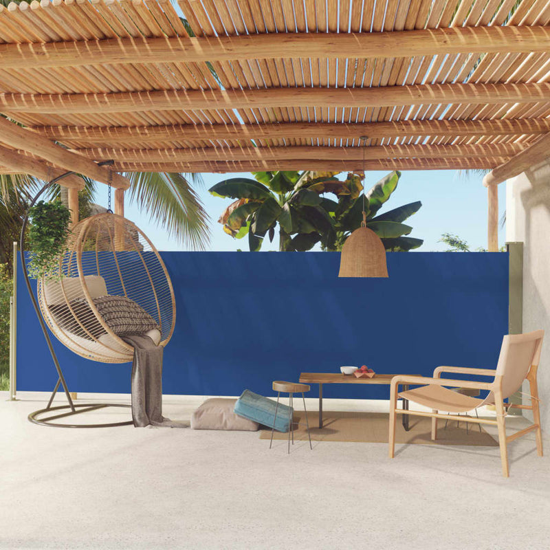 Sisäänvedettävä terassin sivumarkiisi 160x500 cm sininen Päivän- & aurinkovarjot