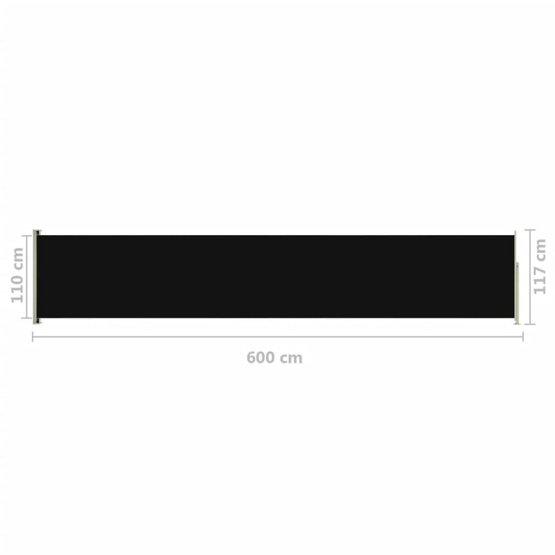 Sisäänvedettävä terassin sivumarkiisi 117x600 cm musta - KIWAHome.com