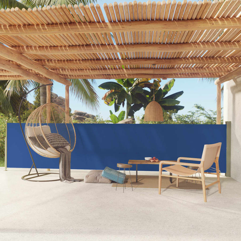 Sisäänvedettävä terassin sivumarkiisi 117x600 cm sininen Päivän- & aurinkovarjot