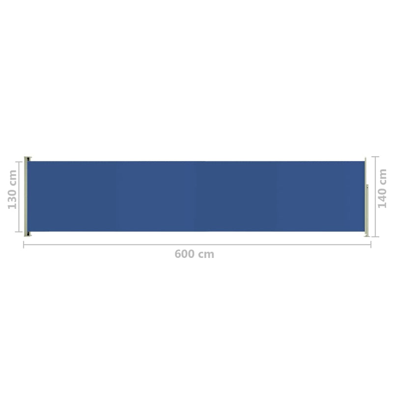 Sisäänvedettävä terassin sivumarkiisi 140x600 cm sininen Päivän- & aurinkovarjot
