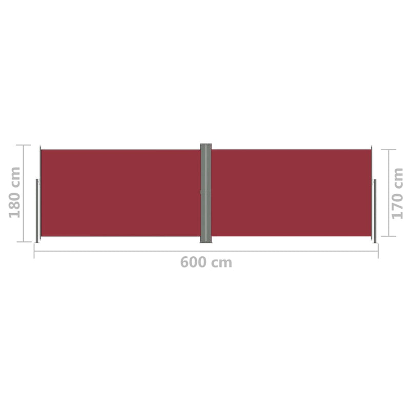 Sisäänvedettävä sivumarkiisi punainen 180x600 cm Päivän- & aurinkovarjot