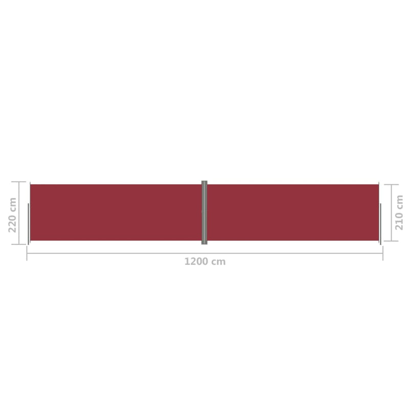 Sisäänvedettävä sivumarkiisi punainen 220x1200 cm Päivän- & aurinkovarjot