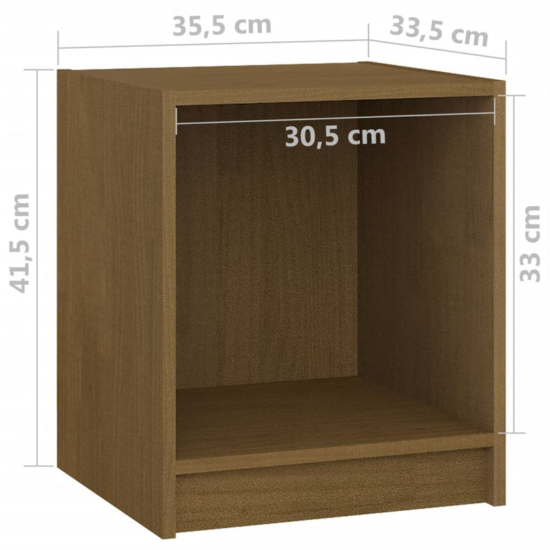 Yöpöydät 2 kpl hunajanruskea 35,5x33,5x41,5 cm täysi mänty