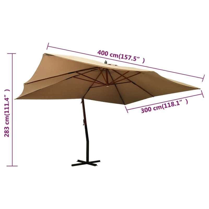 Riippuva aurinkovarjo puupylväällä 400x300 cm taupe - KIWAHome.com