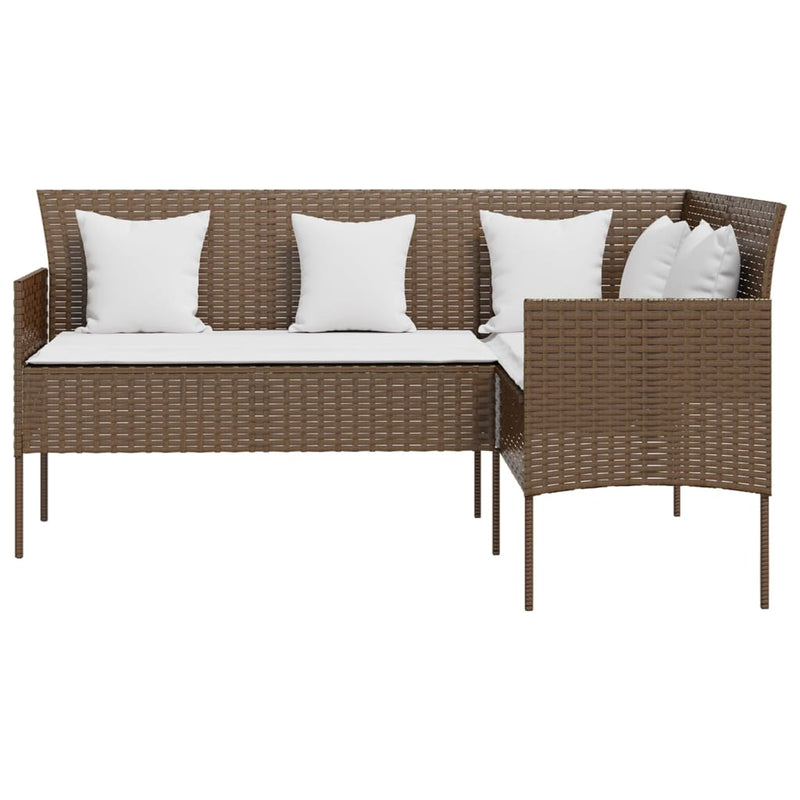 L-muotoinen sohva tyynyillä polyrottinki ruskea - KIWAHome.com