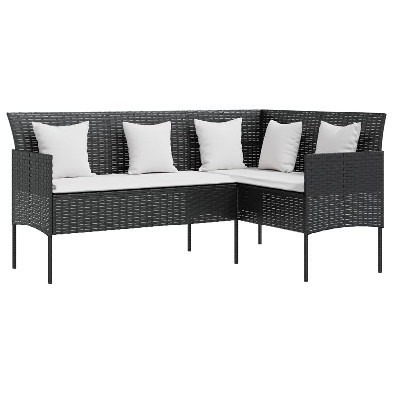 L-muotoinen sohva tyynyillä polyrottinki musta - KIWAHome.com
