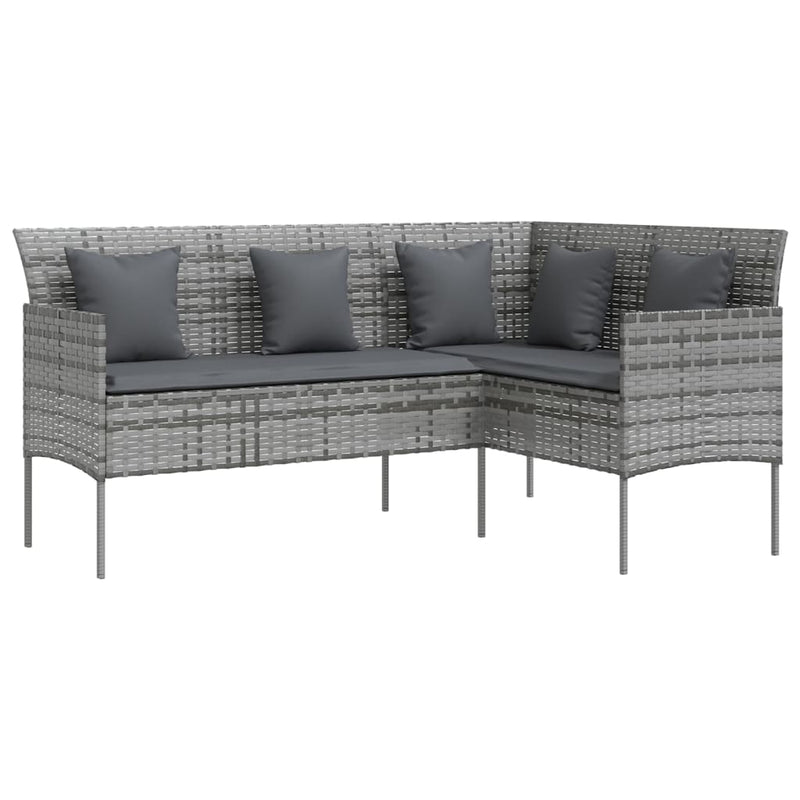 L-muotoinen sohva tyynyillä polyrottinki harmaa - KIWAHome.com