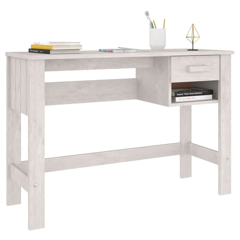 Työpöytä valkoinen 110x40x75 cm täysi mänty Kirjoituspöydät