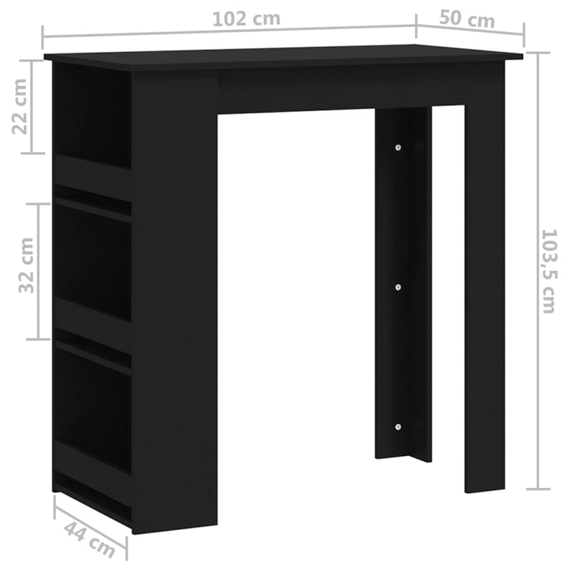 Baaripöytä säilytystelineellä musta 102x50x103,5 cm lastulevy