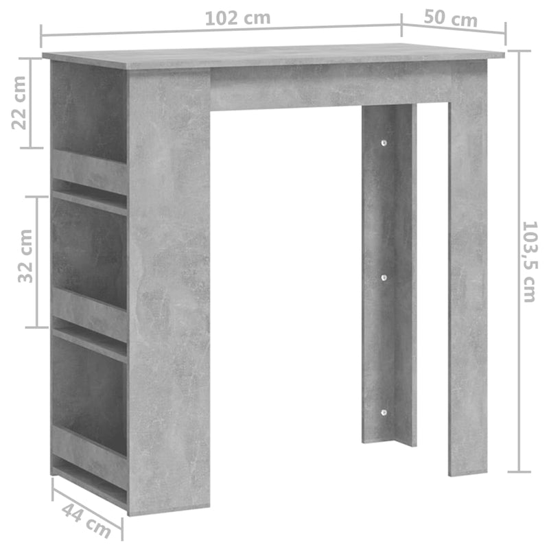Baaripöytä säilytystelineellä betoninharmaa 102x50x103,5 cm