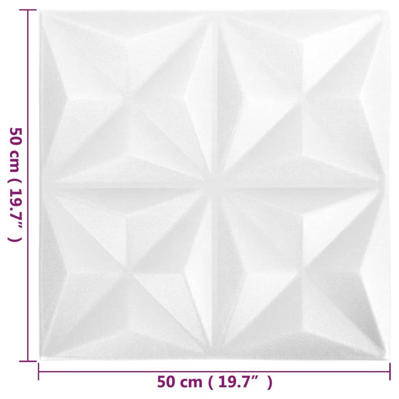 3D-seinäpaneelit 12 kpl 50x50 cm valkoinen origami 3 m² - KIWA home