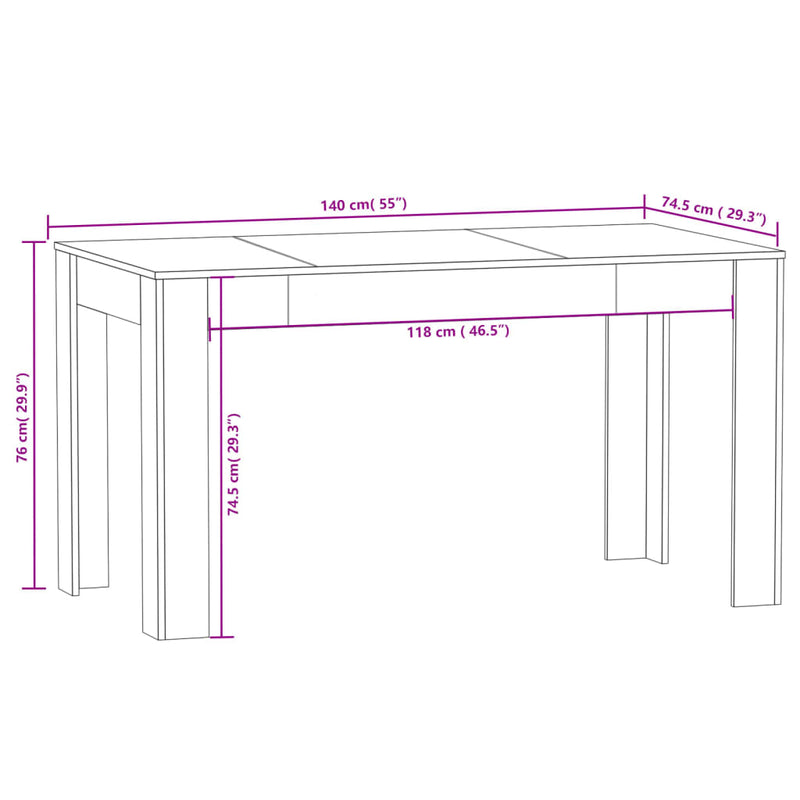 Ruokapöytä harmaa Sonoma 140x74,5x76 cm tekninen puu