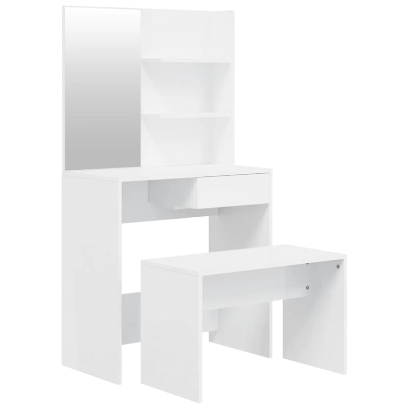 Peilipöytäsarja korkeakiilto valkoinen 74,5x40x141 cm
