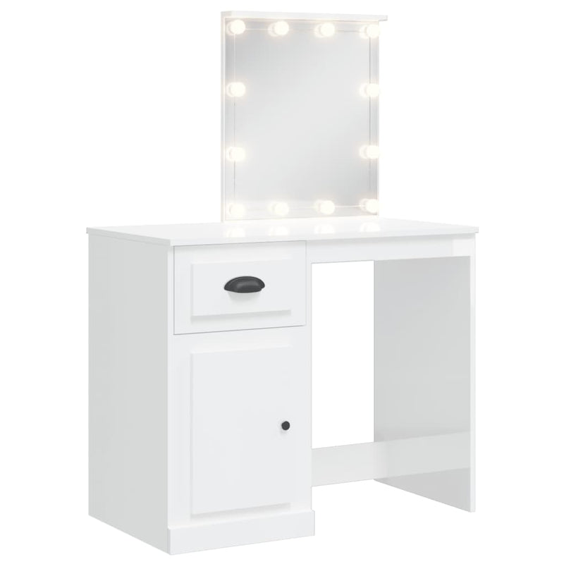 Peilipöytä LED-valoilla korkeakiilto valkoinen 90x42x132,5 cm