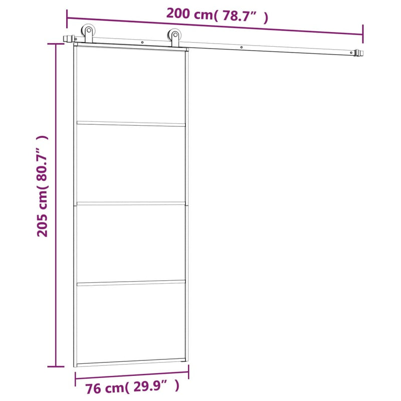Liukuovi asennustarvikkeilla 76x205 cm ESG lasi ja alumiini