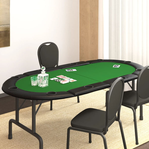 10 pelaajan kokoontaittuva pokeripöytätaso vihreä 208x106x3 cm