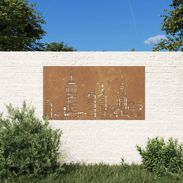 Puutarhaseinäkoriste 105x55 cm corten teräs kaupunkikuvio