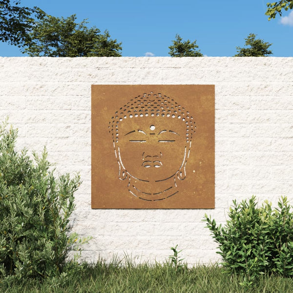 Puutarhaseinäkoriste 55x55 cm corten teräs Buddhan pääkuvio