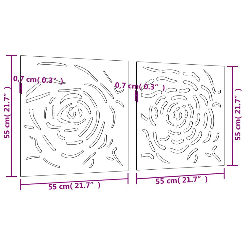Puutarhaseinäkoristeet 2 kpl 105x55 cm corten teräs ruusukuvio