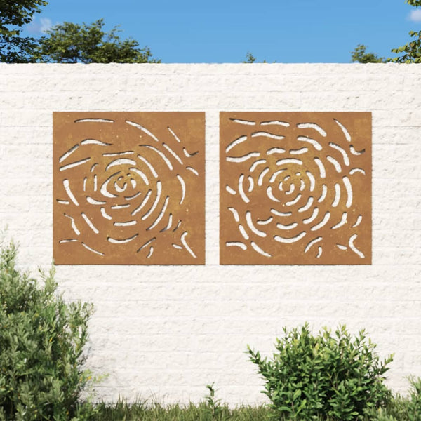Puutarhaseinäkoristeet 2 kpl 105x55 cm corten teräs ruusukuvio