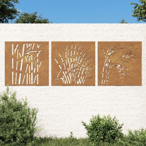 Puutarhaseinäkoristeet 3 kpl 105x55 cm corten teräs ruohokuvio
