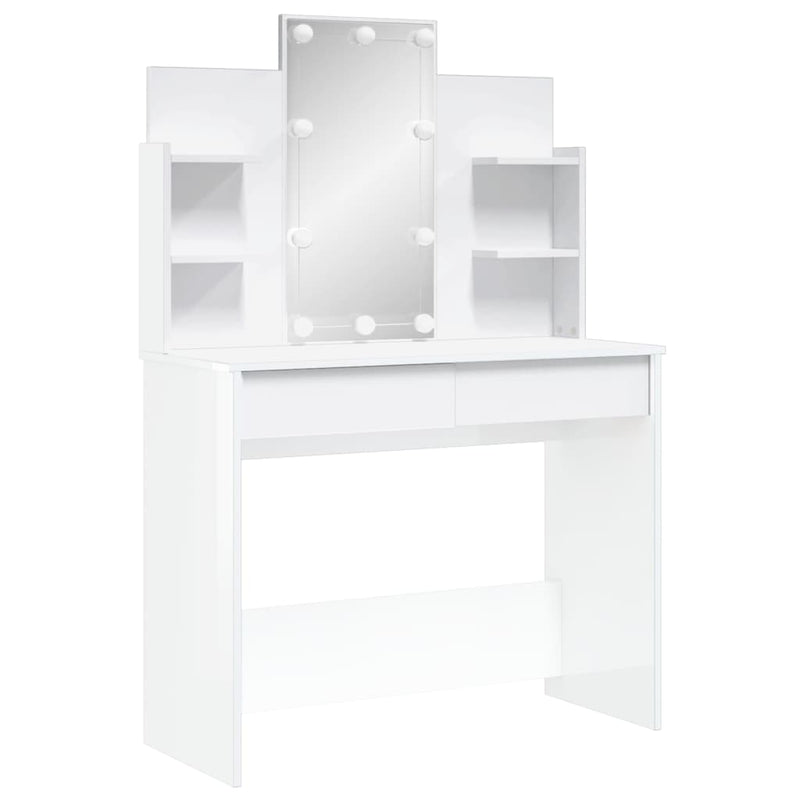 Peilipöytä LED-valoilla korkeakiilto valkoinen 96x40x142 cm