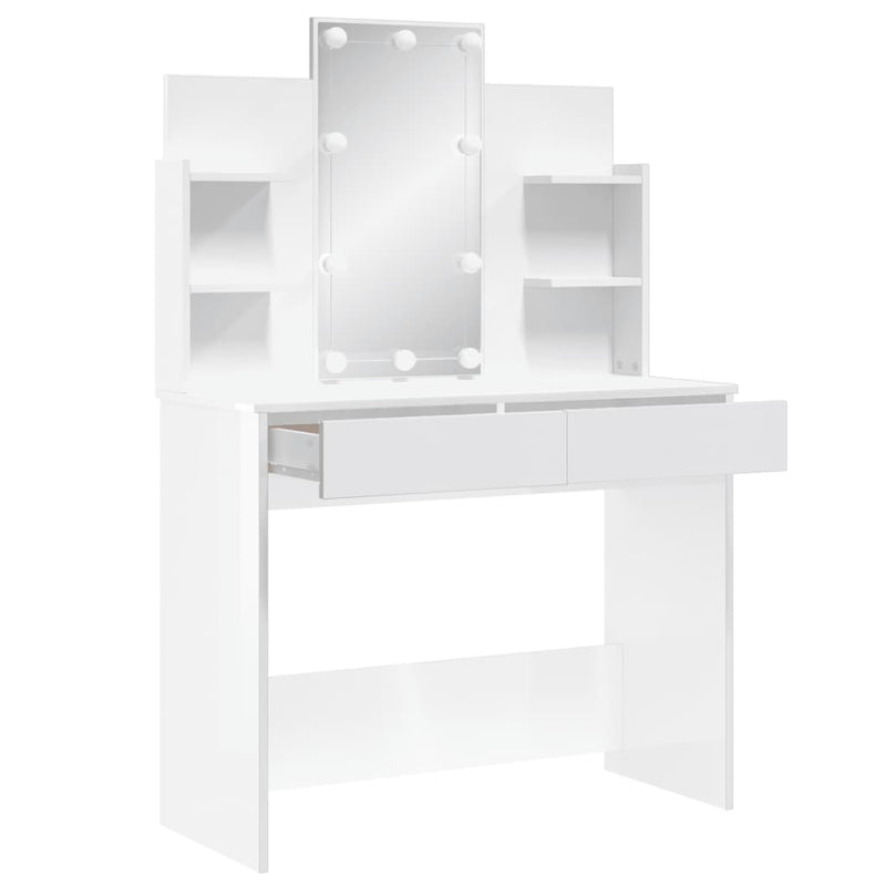 Peilipöytä LED-valoilla korkeakiilto valkoinen 96x40x142 cm