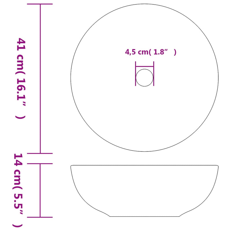 Pesuallas työtasolle musta pyöreä Φ41x14 cm keraaminen