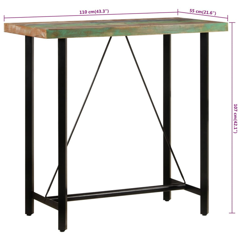 Baaripöytä 110x55x107 cm kierrätetty täyspuu ja rauta