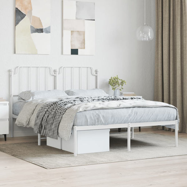 Metallinen sängynrunko päädyllä valkoinen 150x200 cm