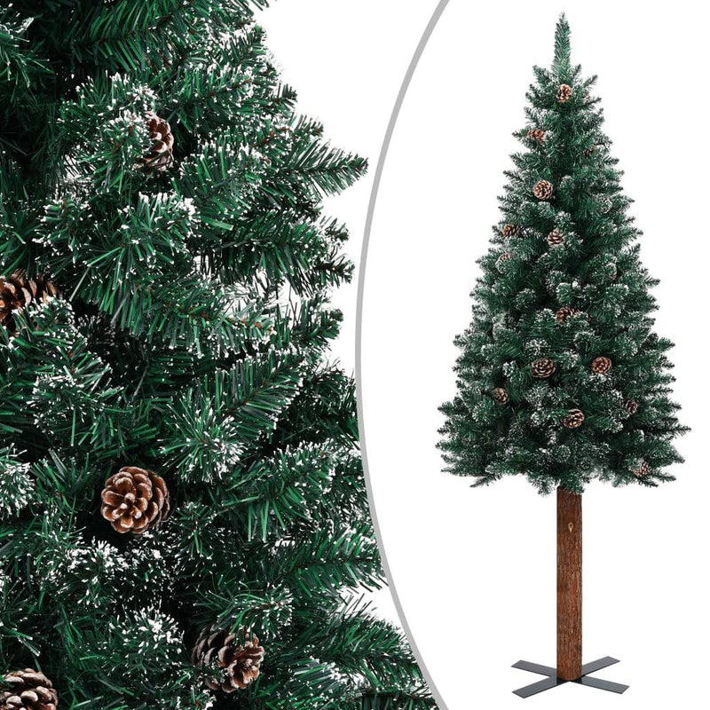 Kapea joulukuusi aidolla puulla ja lumella vihreä 210 cm - KIWAHome.com