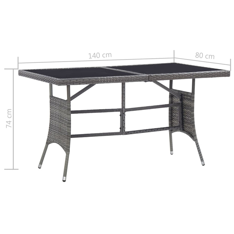 Puutarhapöytä harmaa 140x80x74 cm polyrottinki - KIWAHome.com