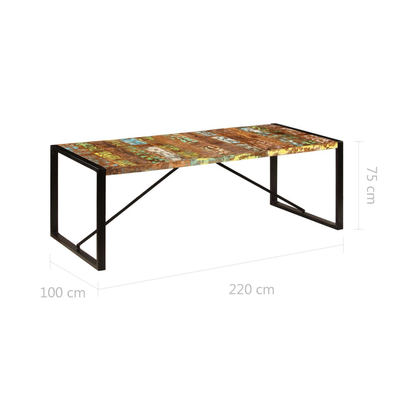 Ruokapöytä 220x100x75 cm kiinteä kierrätetty puu - KIWAHome.com