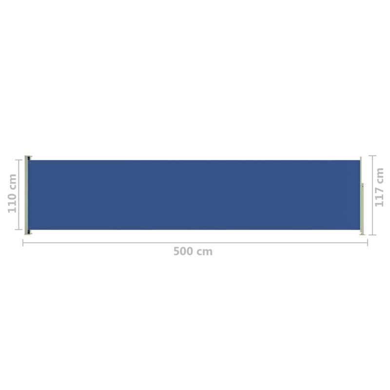 Sisäänvedettävä terassin sivumarkiisi 117x500 cm sininen - KIWAHome.com