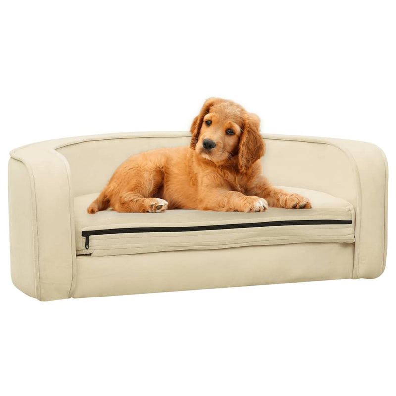 Taitettava koiran sohva kerma 73x67x26 cm plyysi pestävä - KIWAHome.com