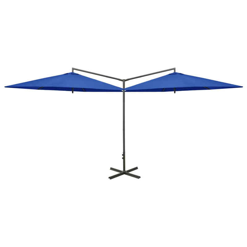 Tupla-aurinkovarjo terästanko 600 cm taivaansininen - KIWAHome.com