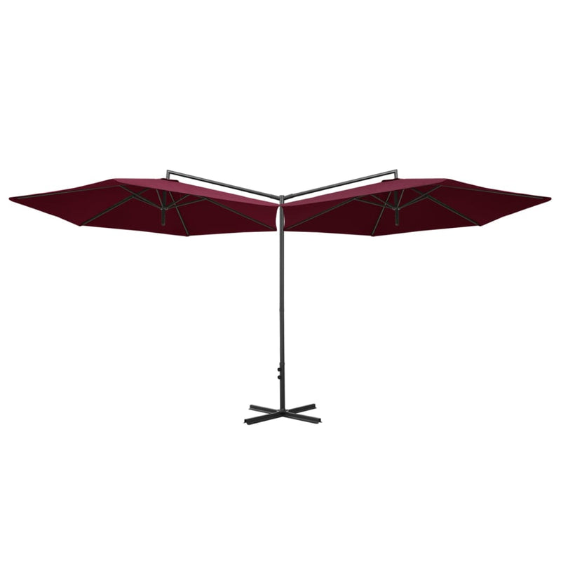 Tupla-aurinkovarjo terästanko viininpunainen 600 cm - KIWAHome.com